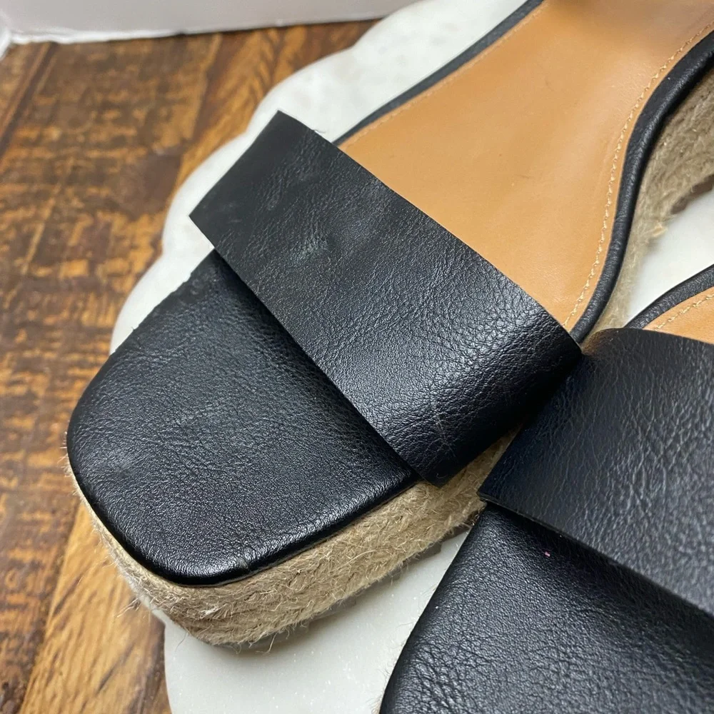a.n.a Emily Black GenZ Wedge Sandals Espadrilles Platform Leather Size 11
